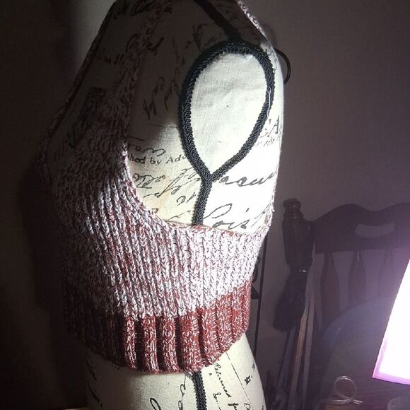 FREE PEOPLE Knit Halter Top - Burgundy and White Size Small Petite - Picture 12 of 14